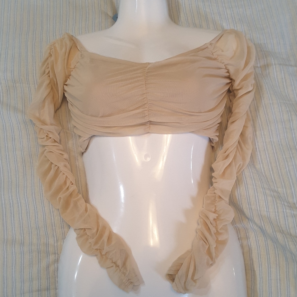 Pretty little things mesh runched bardot crop top